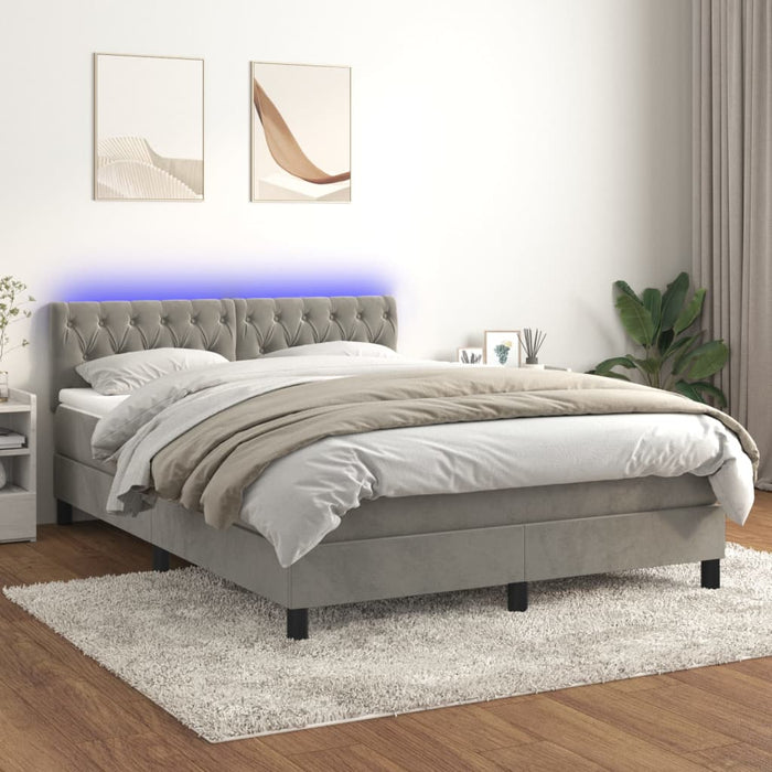 Letto a Molle Materasso e LED Grigio Chiaro 140x200 cm Vellutocod mxl 98927