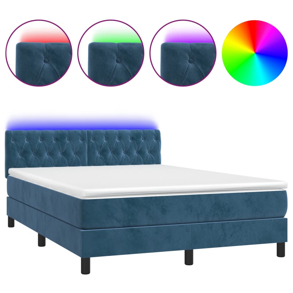 Letto a Molle con Materasso e LED Blu Scuro 140x200 cm 3134589