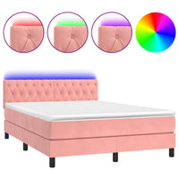 Letto a Molle con Materasso e LED Rosa 140x200 cm in Velluto 3134590