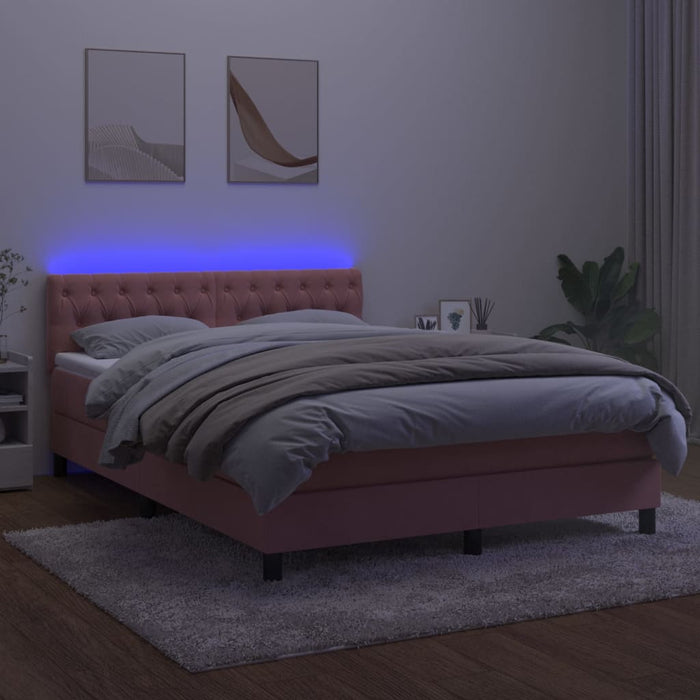 Letto a Molle con Materasso e LED Rosa 140x200 cm in Velluto 3134590