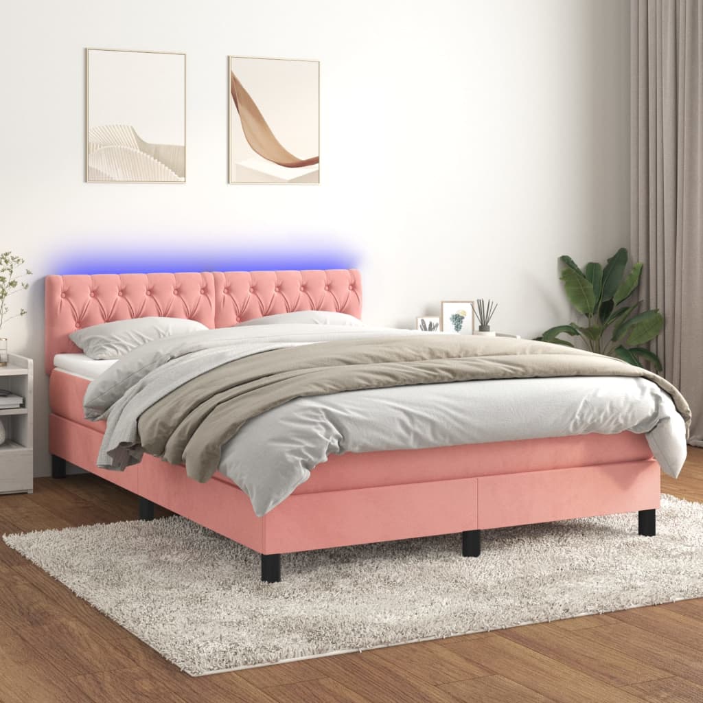 Letto a Molle con Materasso e LED Rosa 140x200 cm in Velluto 3134590