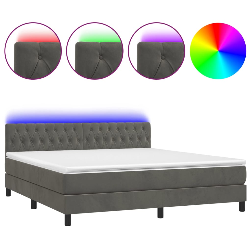 Letto a Molle con Materasso e LED Grigio Scuro 160x200 cm cod mxl 37956