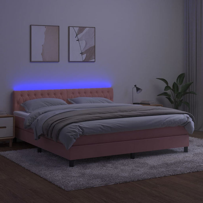 Letto a Molle con Materasso e LED Rosa 160x200 cm in Velluto 3134596