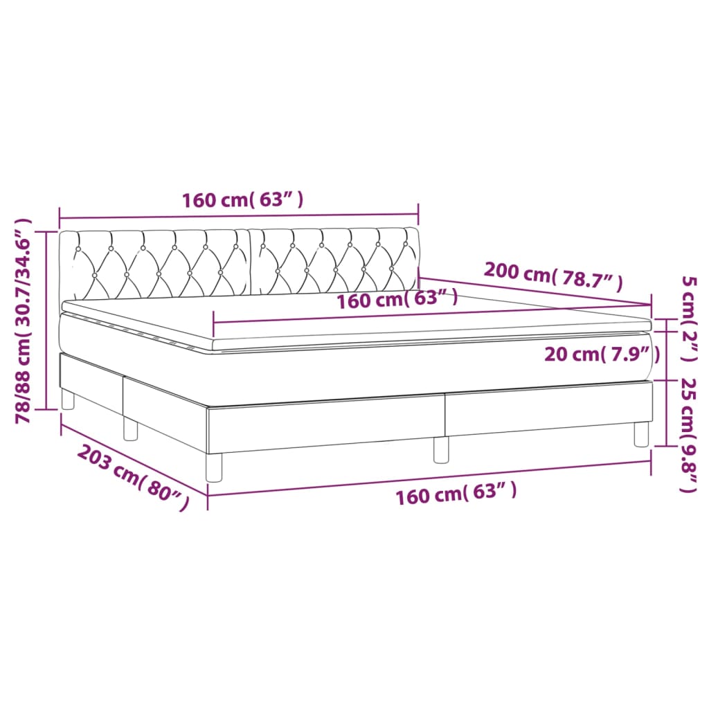 Letto a Molle con Materasso e LED Rosa 160x200 cm in Velluto 3134596