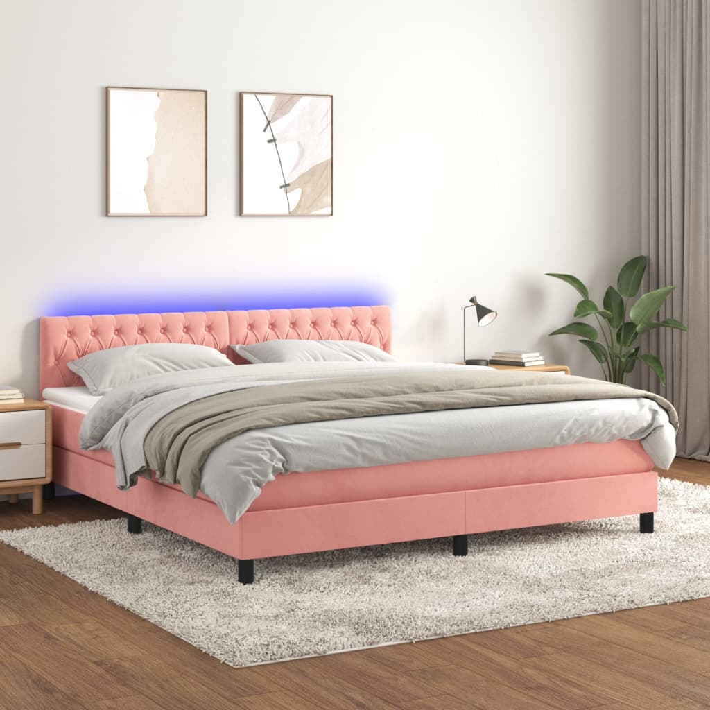 Letto a Molle con Materasso e LED Rosa 160x200 cm in Velluto 3134596