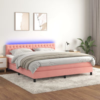 Letto a Molle con Materasso e LED Rosa 160x200 cm in Velluto 3134596