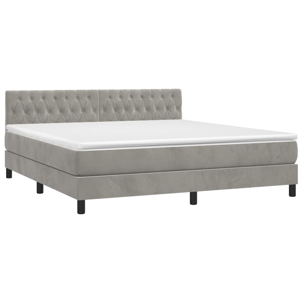 Letto a Molle Materasso e LED Grigio Chiaro 180x200 cm Velluto 3134597