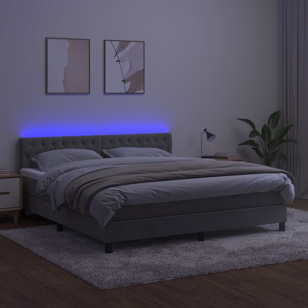 Letto a Molle Materasso e LED Grigio Chiaro 180x200 cm Velluto 3134597