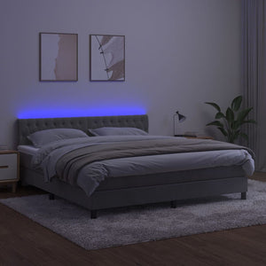 Letto a Molle Materasso e LED Grigio Chiaro 180x200 cm Velluto 3134597