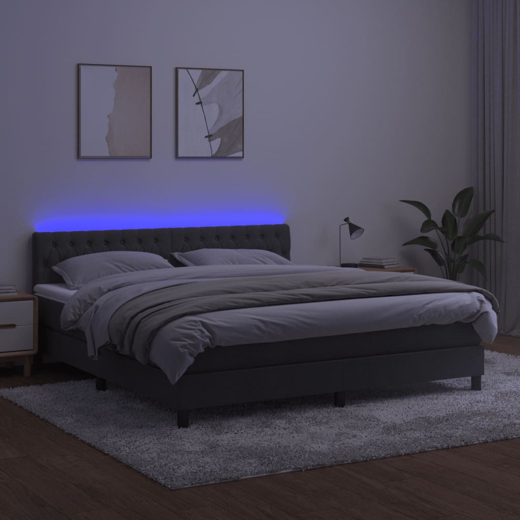 Letto a Molle con Materasso e LED Grigio Scuro 180x200 cm 3134598