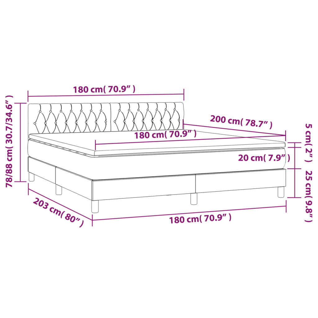 Letto a Molle con Materasso e LED Grigio Scuro 180x200 cm 3134598