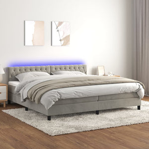 Letto a Molle Materasso e LED Grigio Chiaro 200x200 cm Velluto cod mxl 64636