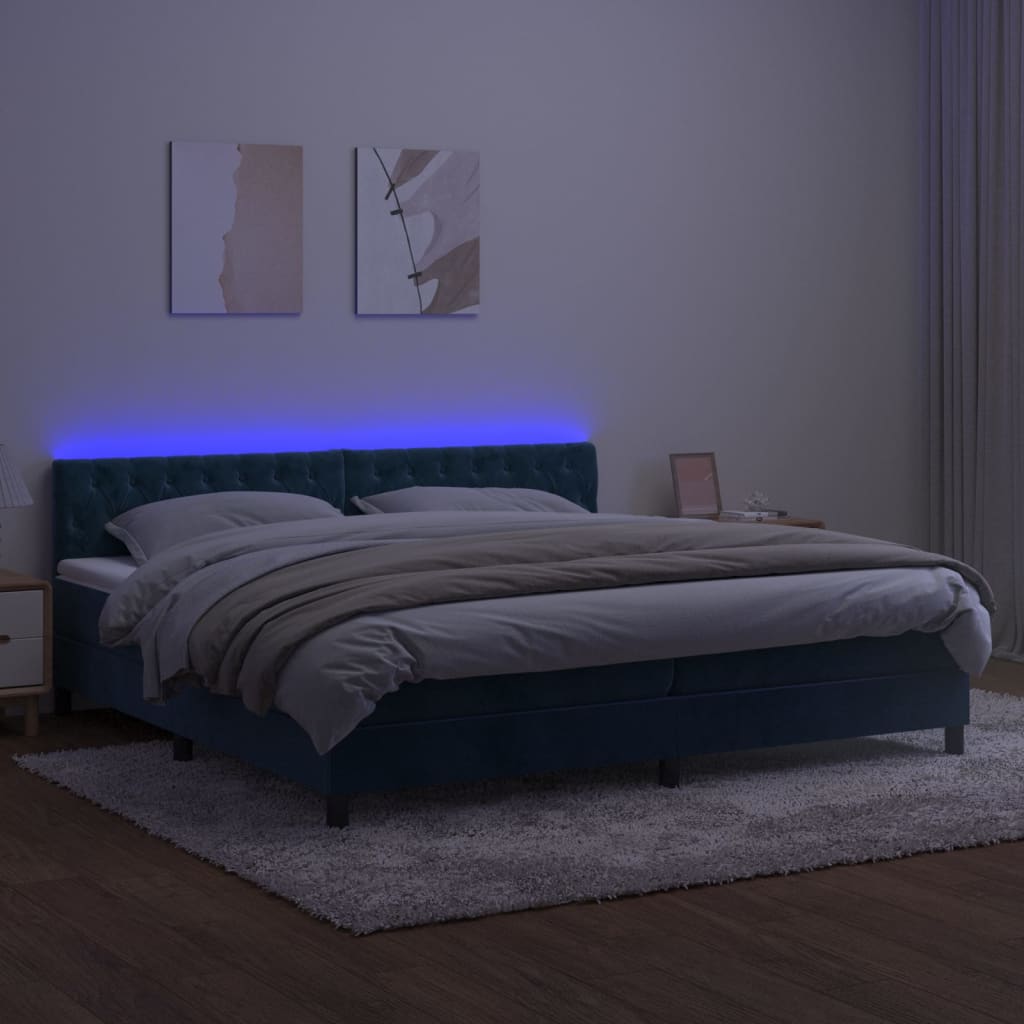 Letto a Molle con Materasso e LED Blu Scuro 200x200 cm 3134607