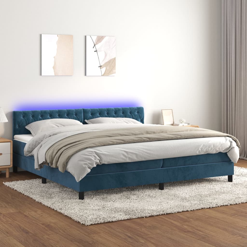 Letto a Molle con Materasso e LED Blu Scuro 200x200 cm 3134607