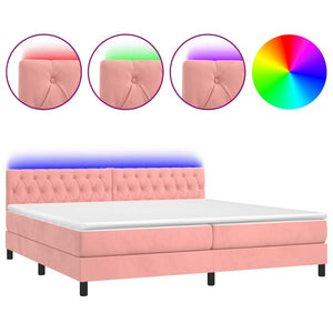 Letto a Molle con Materasso e LED Rosa 200x200 cm in Velluto cod mxl 63481