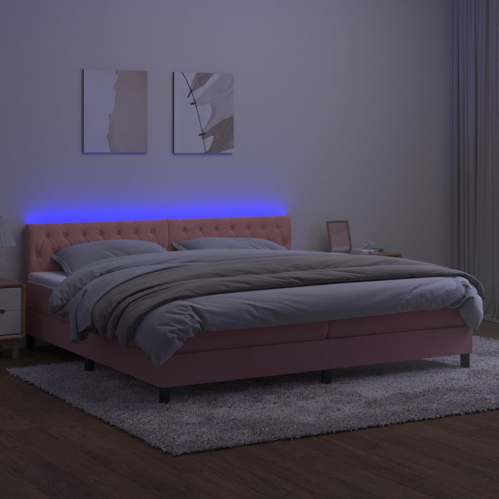 Letto a Molle con Materasso e LED Rosa 200x200 cm in Velluto cod mxl 63481