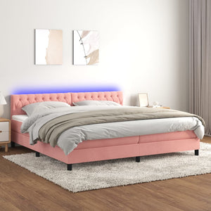 Letto a Molle con Materasso e LED Rosa 200x200 cm in Velluto cod mxl 63481