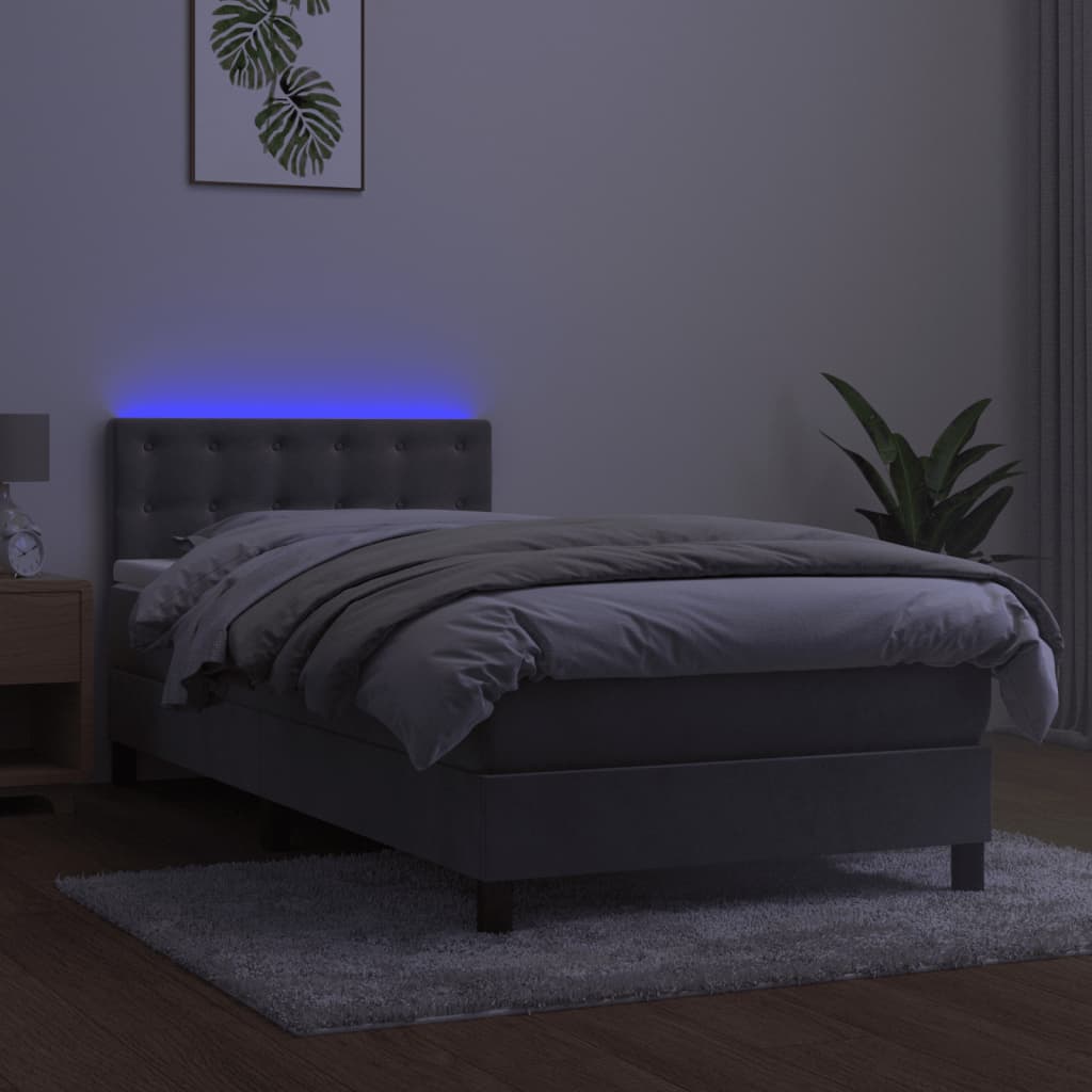 Letto a Molle Materasso e LED Grigio Chiaro 80x200 cm Velluto 3134609