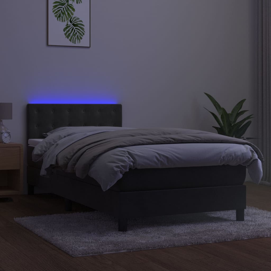 Letto a Molle con Materasso e LED Grigio Scuro 80x200cm Velluto cod mxl 57588