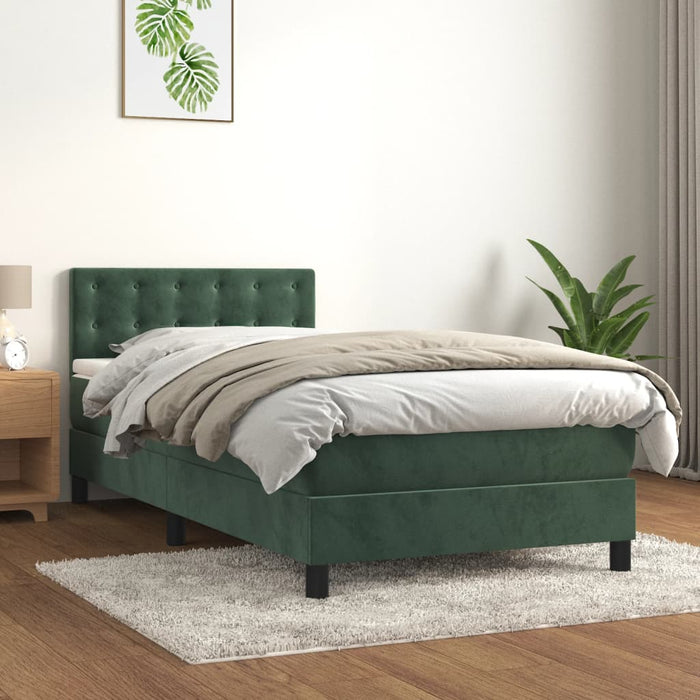 Letto a Molle con Materasso e LED Verde Scuro 80x200cm Velluto cod mxl 61266