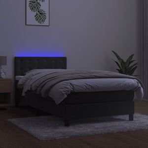 Letto a Molle con Materasso e LED Grigio Scuro 90x190cm Velluto 3134616