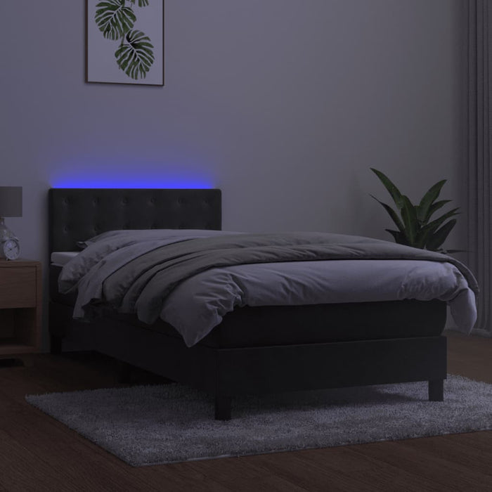 Letto a Molle con Materasso e LED Grigio Scuro 90x190cm Velluto 3134616