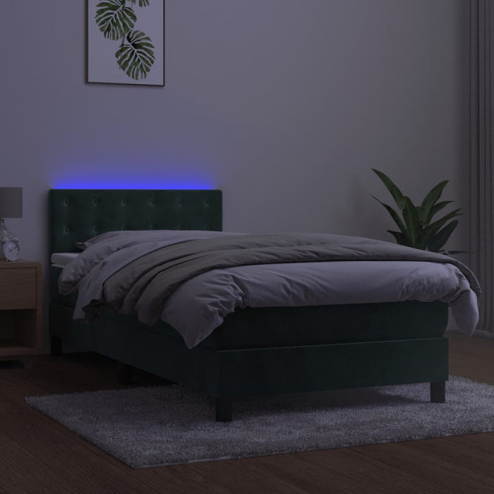 Letto a Molle con Materasso e LED Verde Scuro 90x190 cm Velluto 3134618