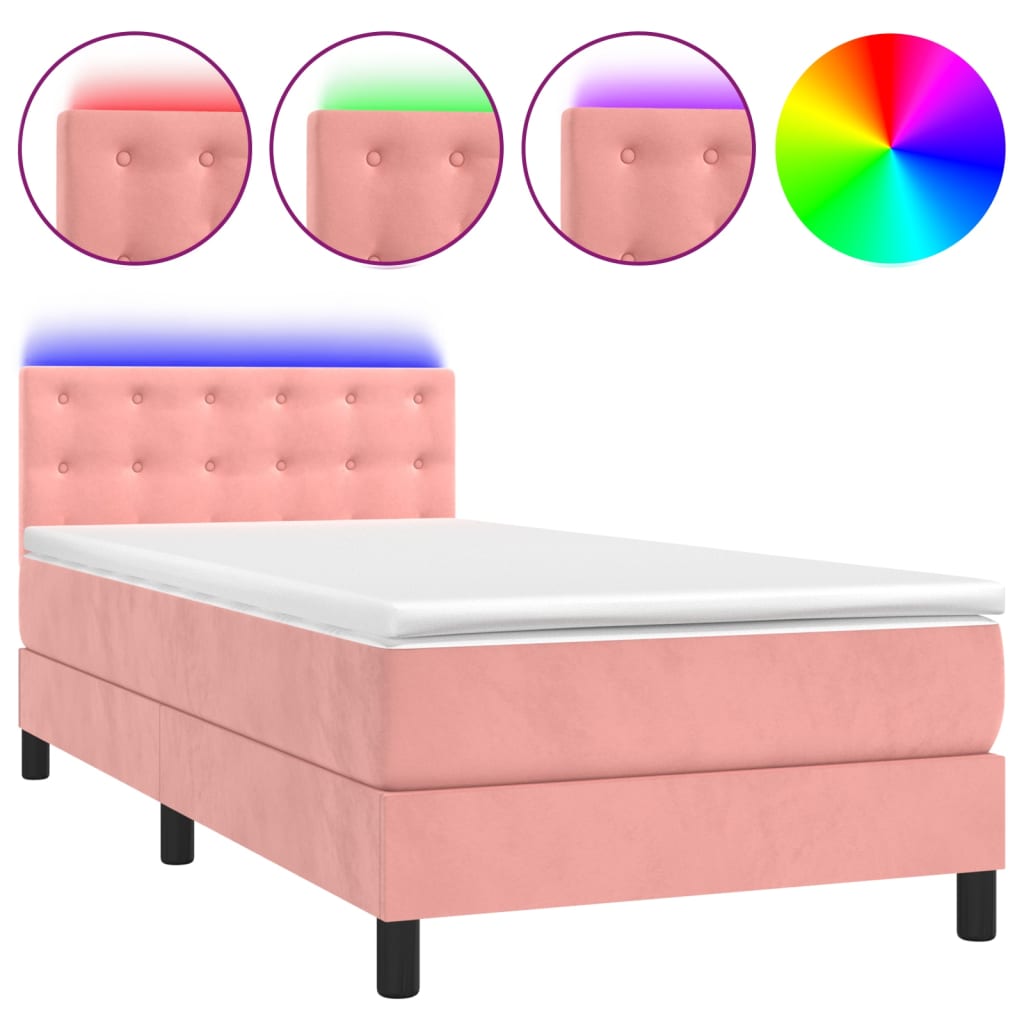 Letto a Molle con Materasso e LED Rosa 90x190 cm in Vellutocod mxl 98938