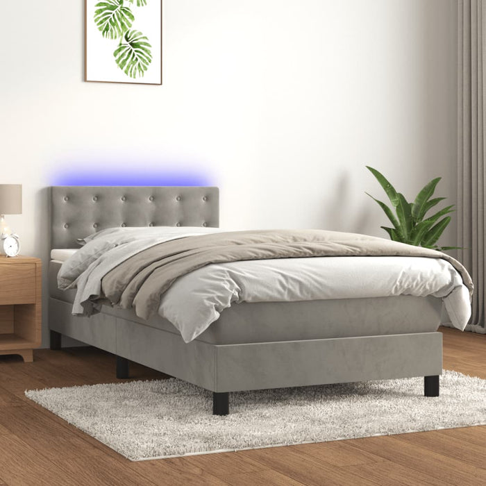 Letto a Molle Materasso e LED Grigio Chiaro 100x200 cm Vellutocod mxl 122867