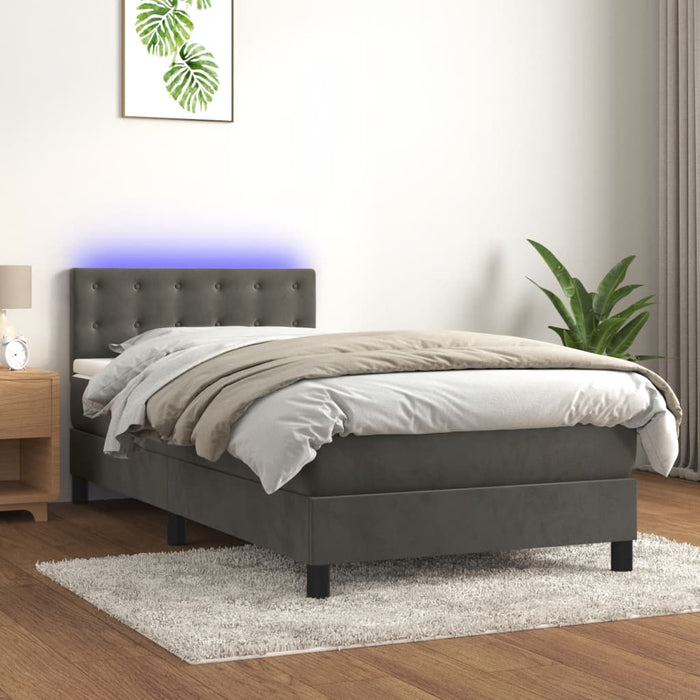 Letto a Molle con Materasso e LED Grigio Scuro 100x200 cm 3134628