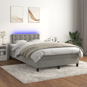 Letto a Molle Materasso e LED Grigio Chiaro 120x200 cm Velluto cod mxl 62979