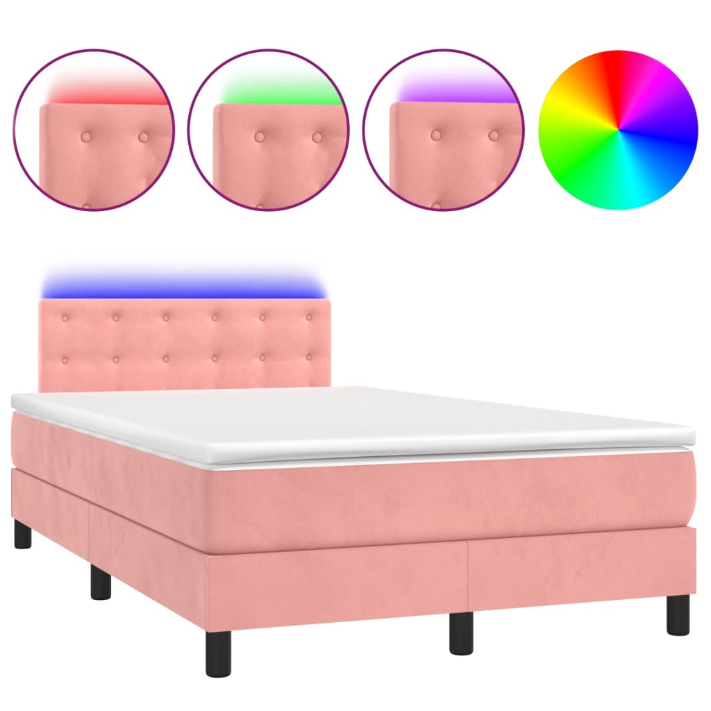 Letto a Molle con Materasso e LED Rosa 120x200 cm in Velluto 3134638