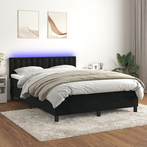 Letto a Molle con Materasso e LED Nero 140x190 cm in Velluto cod mxl 60541