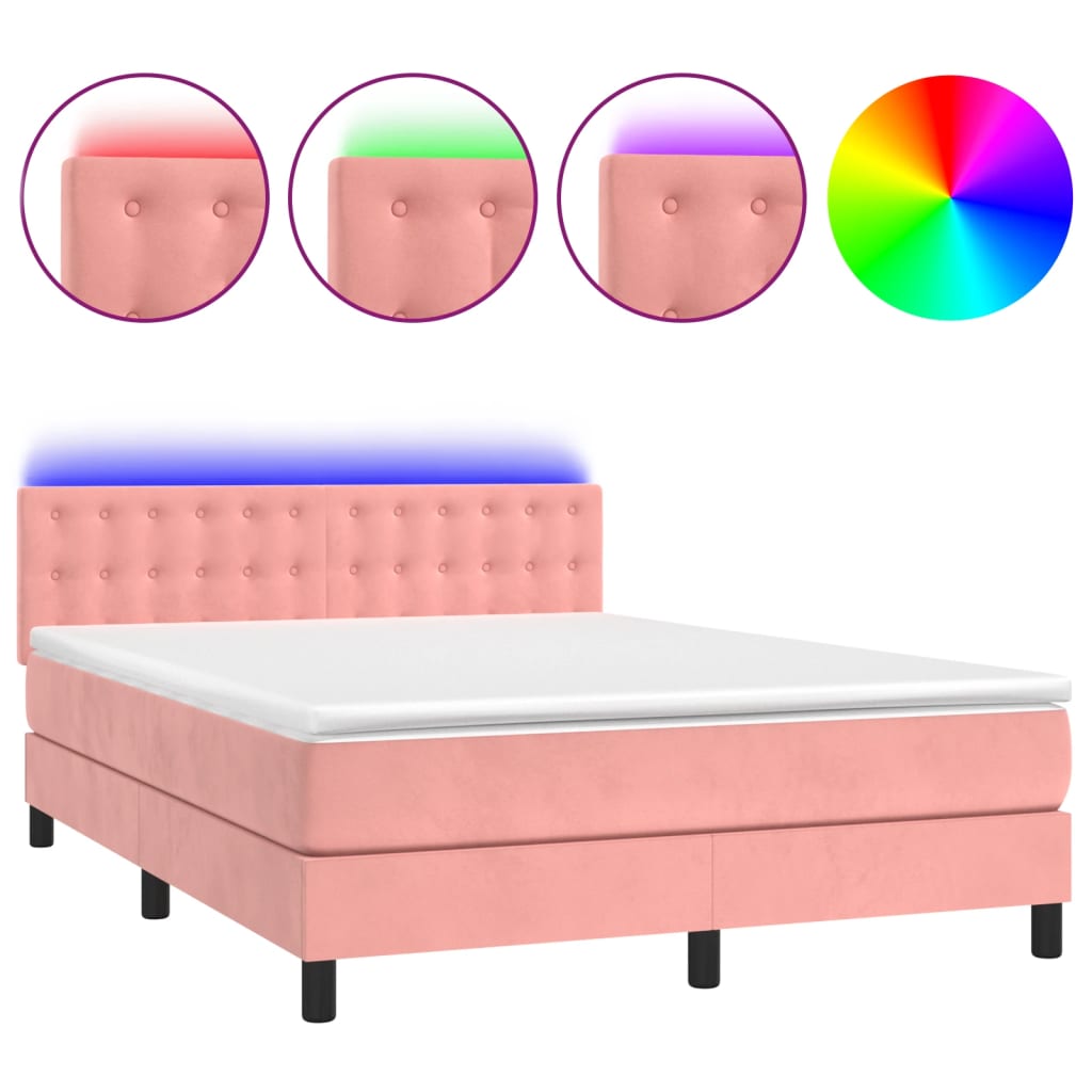 Letto a Molle con Materasso e LED Rosa 140x190 cm in Vellutocod mxl 122872