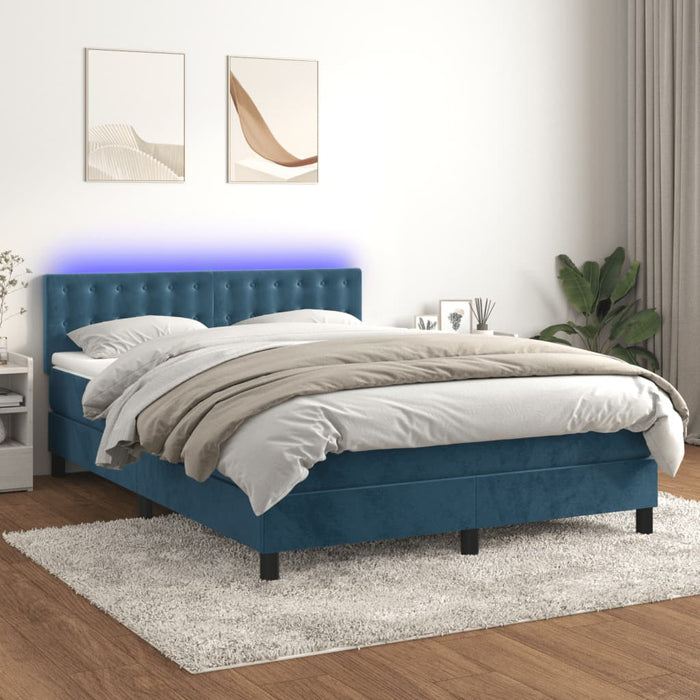 Letto a Molle con Materasso e LED Blu Scuro 140x200 cmcod mxl 74947