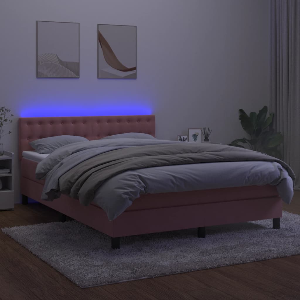 Letto a Molle con Materasso e LED Rosa 140x200 cm in Velluto 3134650