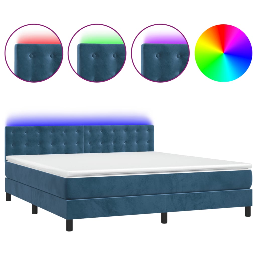 Letto a Molle con Materasso e LED Blu Scuro 160x200 cm 3134655