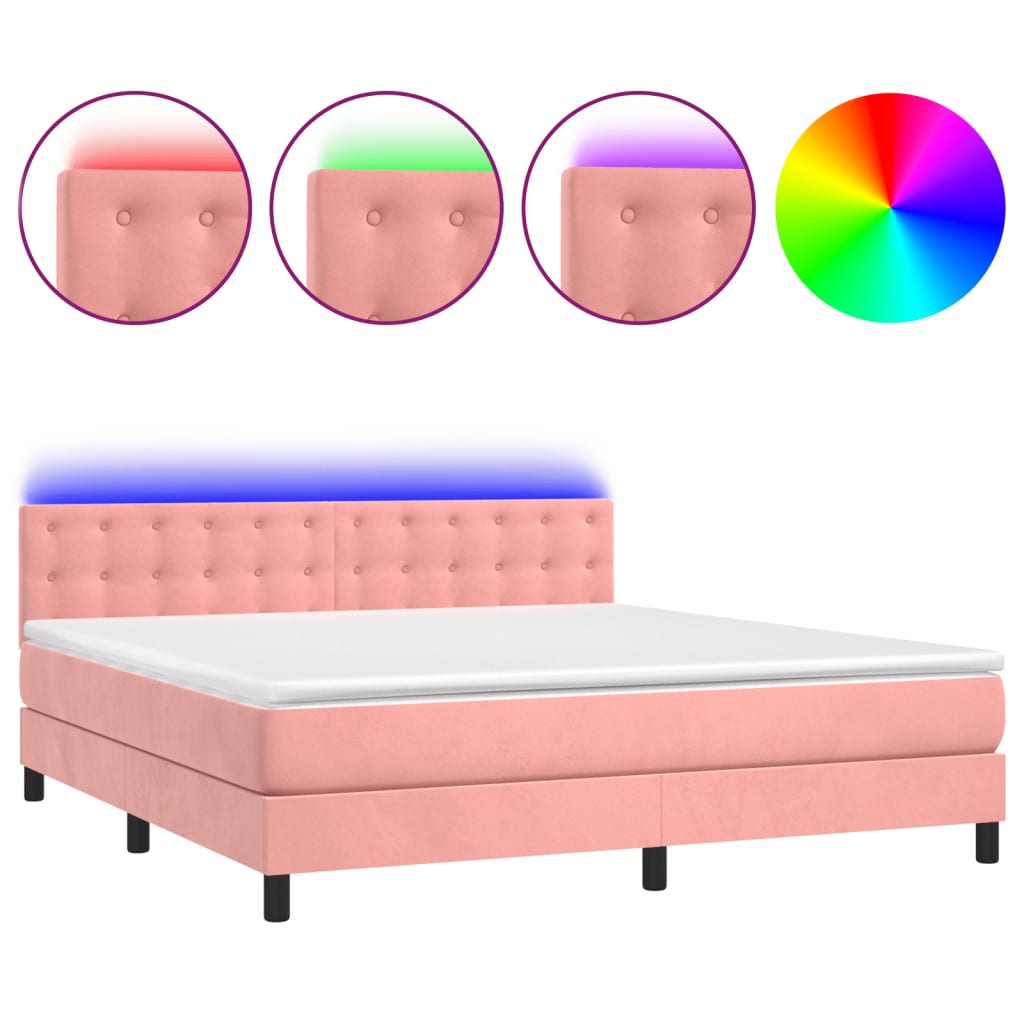 Letto a Molle con Materasso e LED Rosa 160x200 cm in Vellutocod mxl 74950