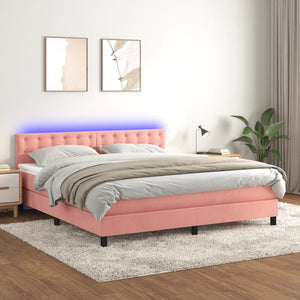 Letto a Molle con Materasso e LED Rosa 160x200 cm in Vellutocod mxl 74950