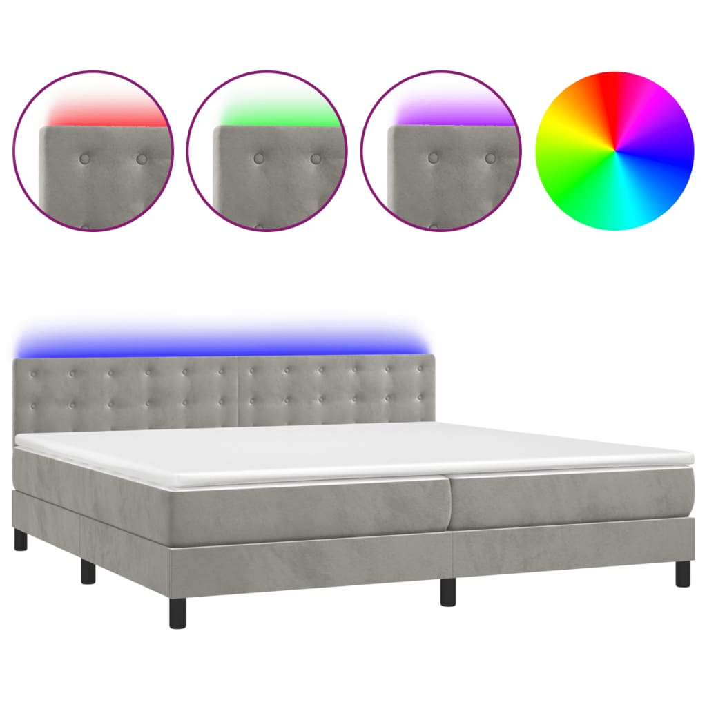 Letto a Molle Materasso e LED Grigio Chiaro 200x200 cm Velluto 3134663