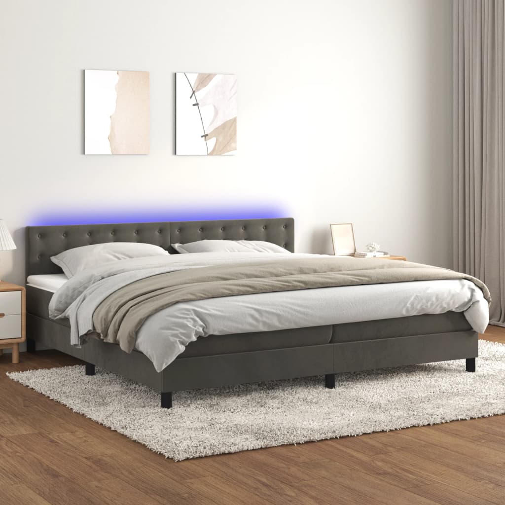 Letto a Molle con Materasso e LED Grigio Scuro 200x200 cm cod mxl 65374