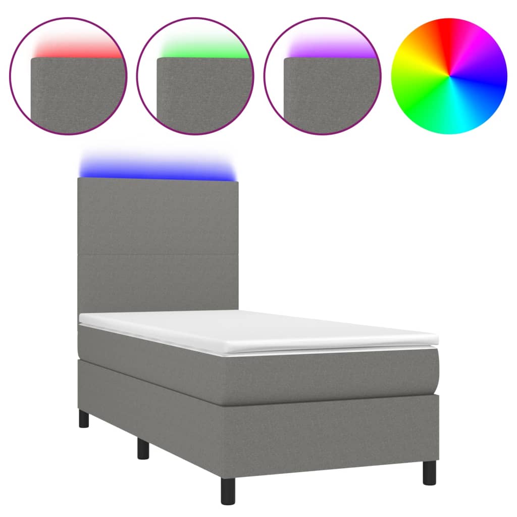 Letto a Molle Materasso e LED Grigio Scuro 80x200 cm in Tessuto 3134670