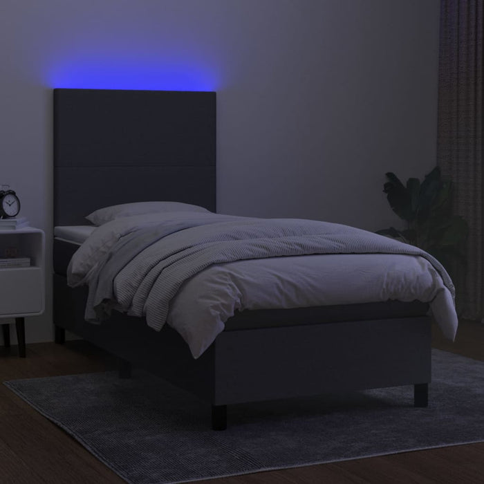 Letto a Molle Materasso e LED Grigio Scuro 80x200 cm in Tessuto 3134670