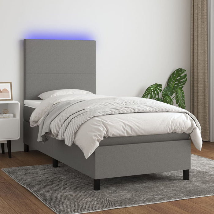 Letto a Molle Materasso e LED Grigio Scuro 80x200 cm in Tessuto 3134670