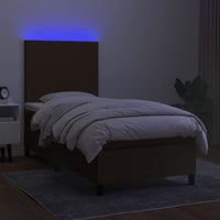 Letto a Molle Materasso e LED Marrone Scuro 80x200cm in Tessuto 3134672