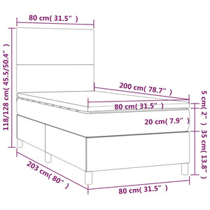 Letto a Molle Materasso e LED Marrone Scuro 80x200cm in Tessuto 3134672