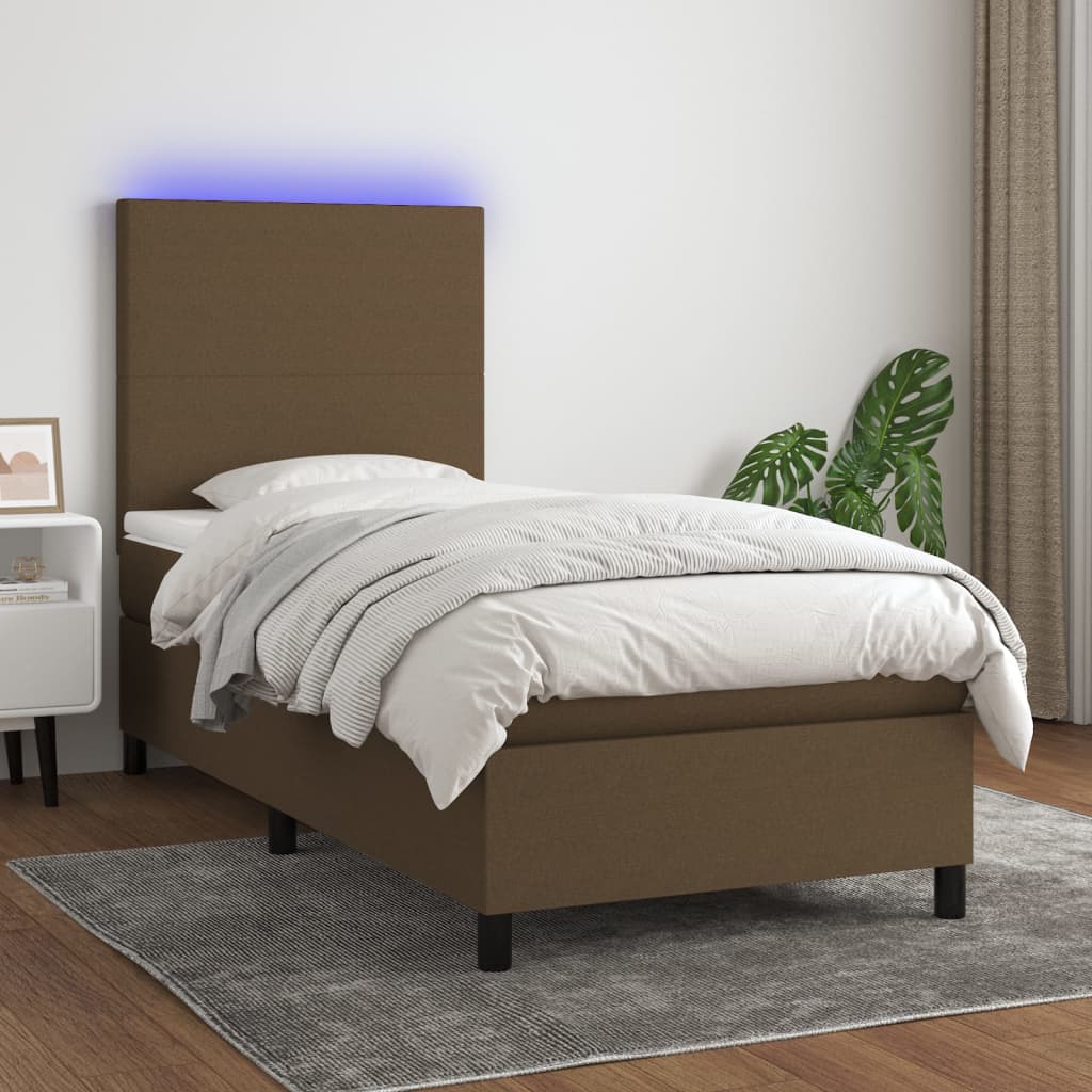 Letto a Molle Materasso e LED Marrone Scuro 80x200cm in Tessuto 3134672