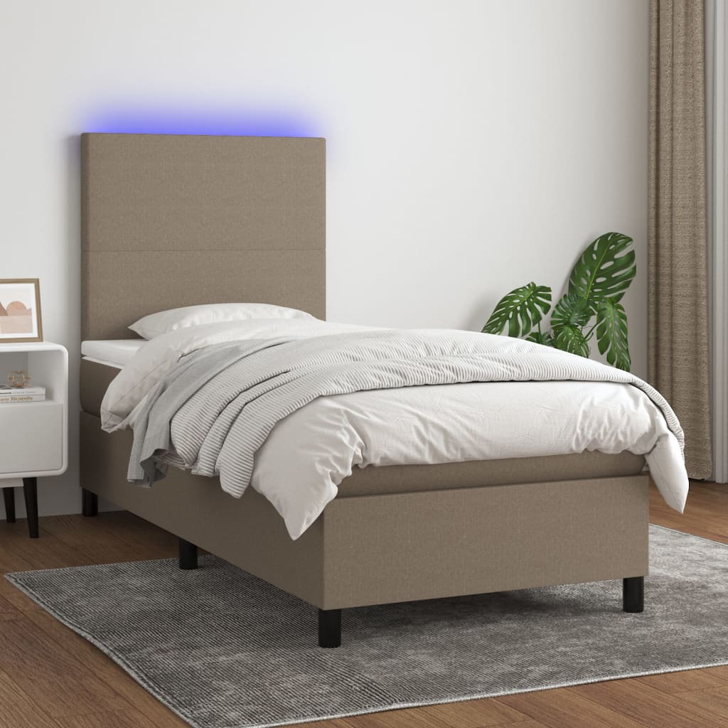 Letto a Molle con Materasso e LED Tortora 80x200 cm in Tessuto cod mxl 62168