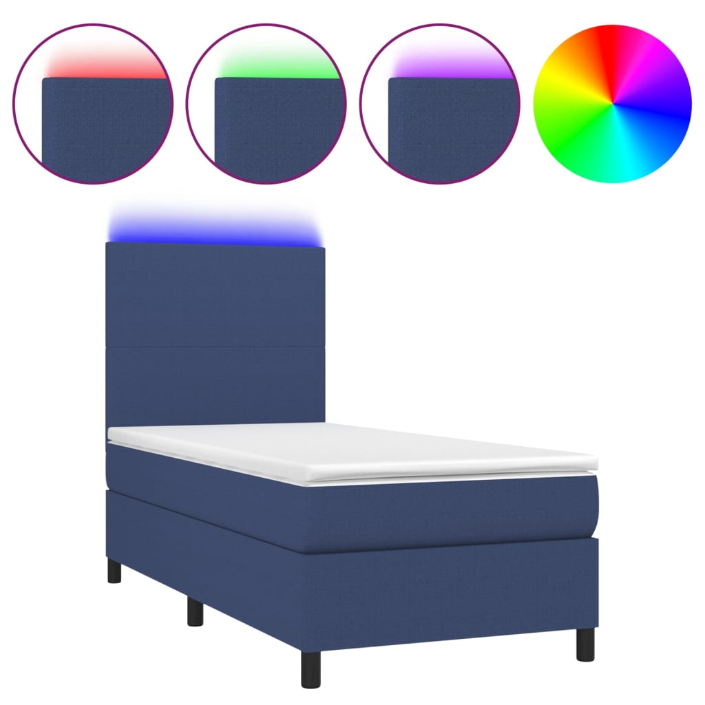 Letto a Molle con Materasso e LED Blu 90x190 cm in Tessuto cod mxl 67018