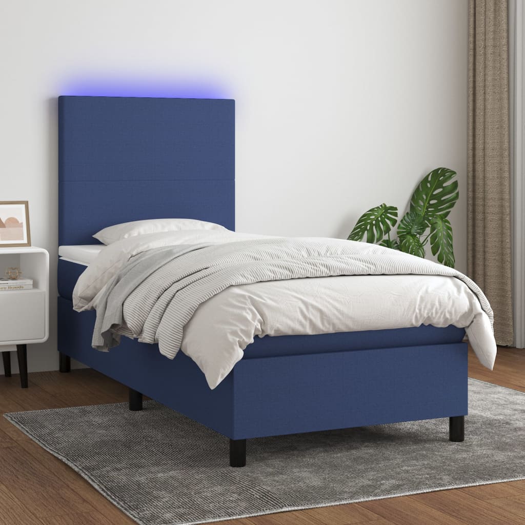 Letto a Molle con Materasso e LED Blu 90x190 cm in Tessuto cod mxl 67018